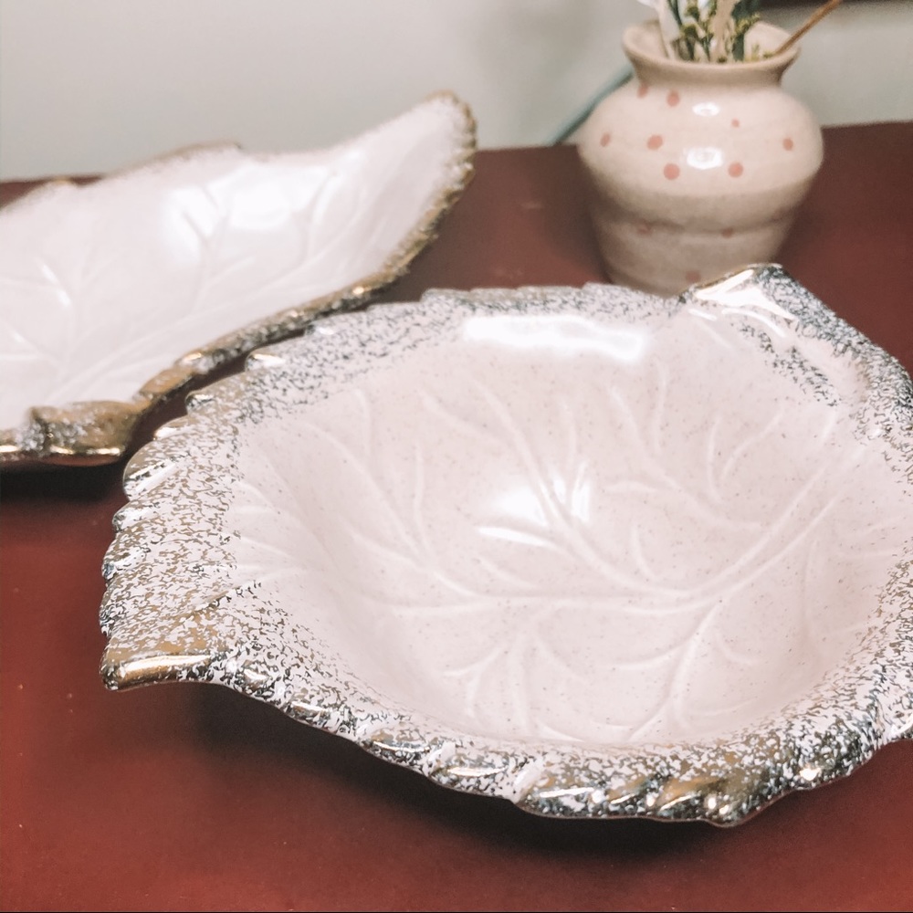 Set of 2 Leaf Catch All Ceramic Pieces